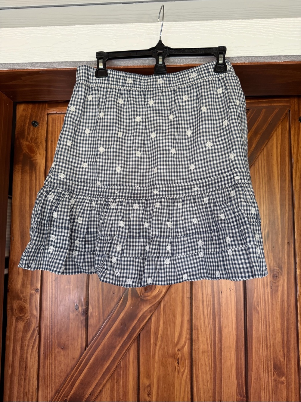 Madewell Navy and White Gingham Ruffle Mini Skirt - Picture 2 of 6